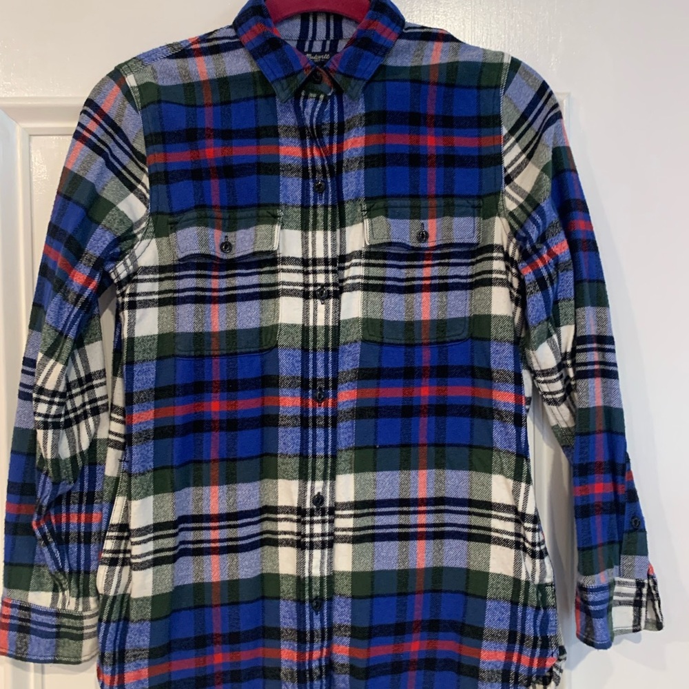Madewell Blue and Red Plaid Flannel Shirt